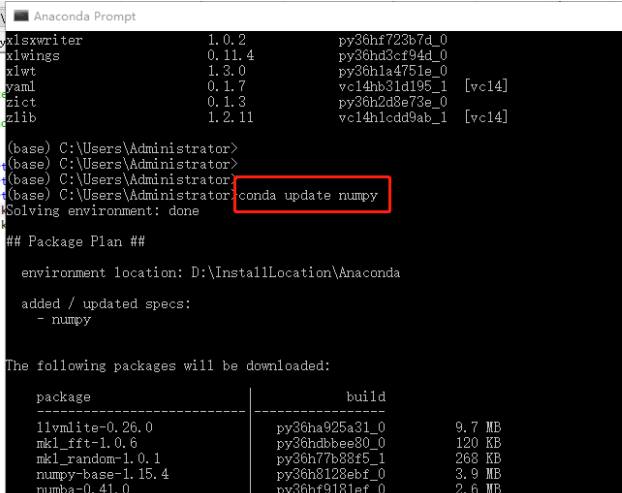 怎么在anaconda中升级numpy？