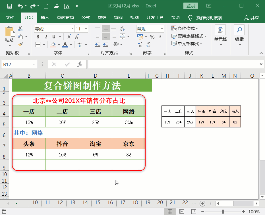 图文详解用Excel来制作复合饼图，可应用在总结报告中