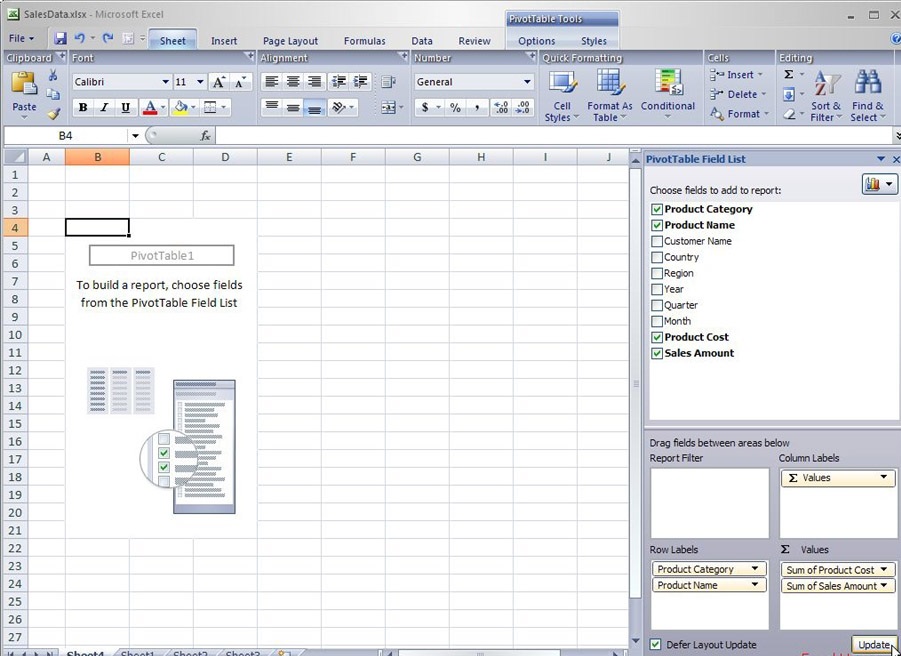 Excel 2007中推迟数据透视表更新