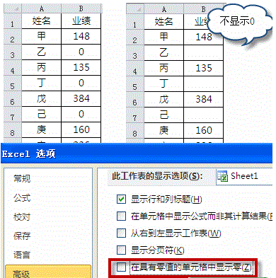 三种在excel中不显示0的方法