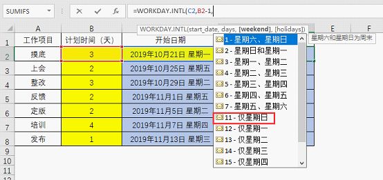 excel计算时间函数以及如何计算项目的开始和完成日期